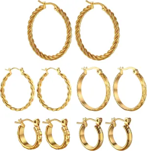 OIDEA 5 Pairs Gold Hoop Earrings Set: Chunky Hoop Earrings for Women Hypoallergenic Lightweight Hoop Earrings Everyday Earrings Jewelry Gift