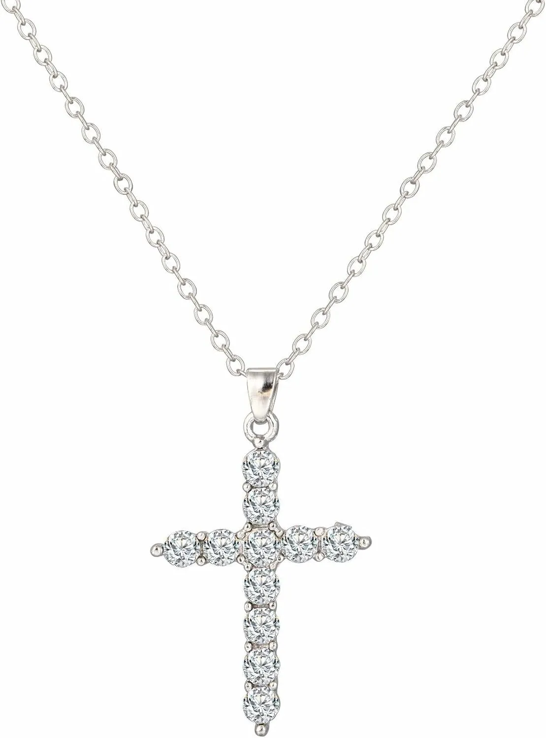 ONLYJUMP 14K Gold Plated Cubic Zirconia Cross Necklace for Women Silver Cross Pendant Necklaces Simple Dainty Necklace Anniversary Birthday Christmas Gifts
