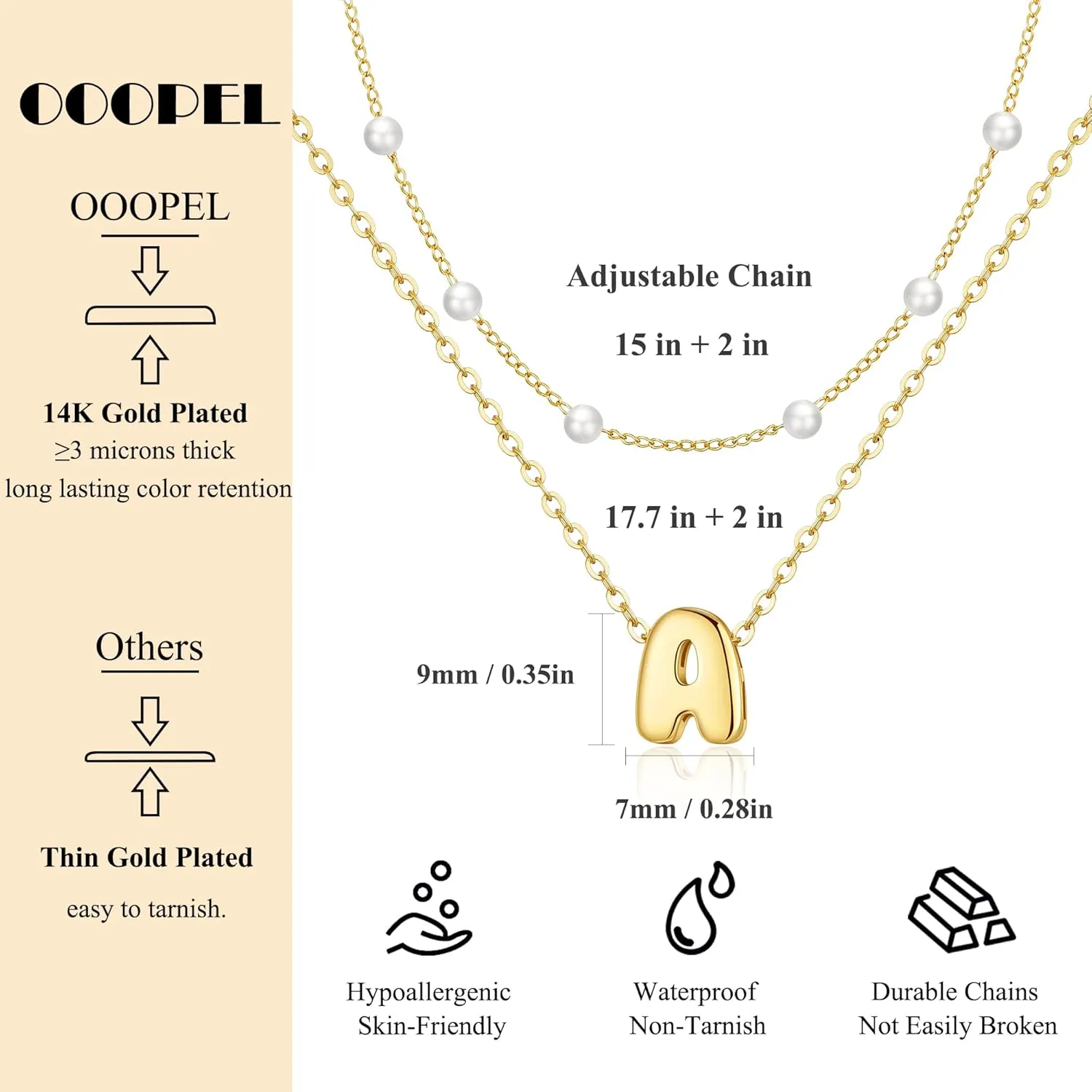 OOOPEL Gold Layered Pearl Initial Necklaces for Women Non Tarnish 14K Gold Plated Necklaces Durable Waterproof Dainty A-Z Pendant Choker Small Pearl Letter Necklace Personalized Jewelry Gifts