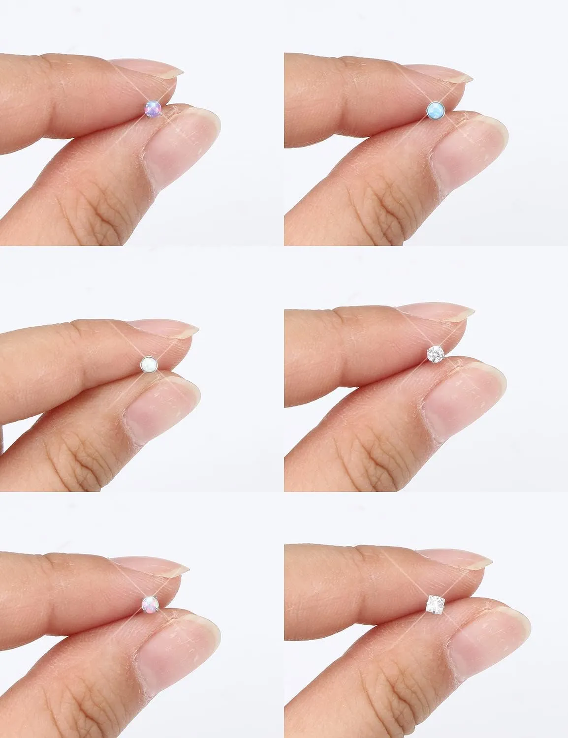 Opal Nose Rings Studs 20G 18G Surgical Steel Nose Stud Nose Piercing Jewelry Top CZ 1.5mm 2mm 2.5mm 3mm Straight L Screw Nose Ring Stud Heart Nostril Piercing Jewelry for Women Men