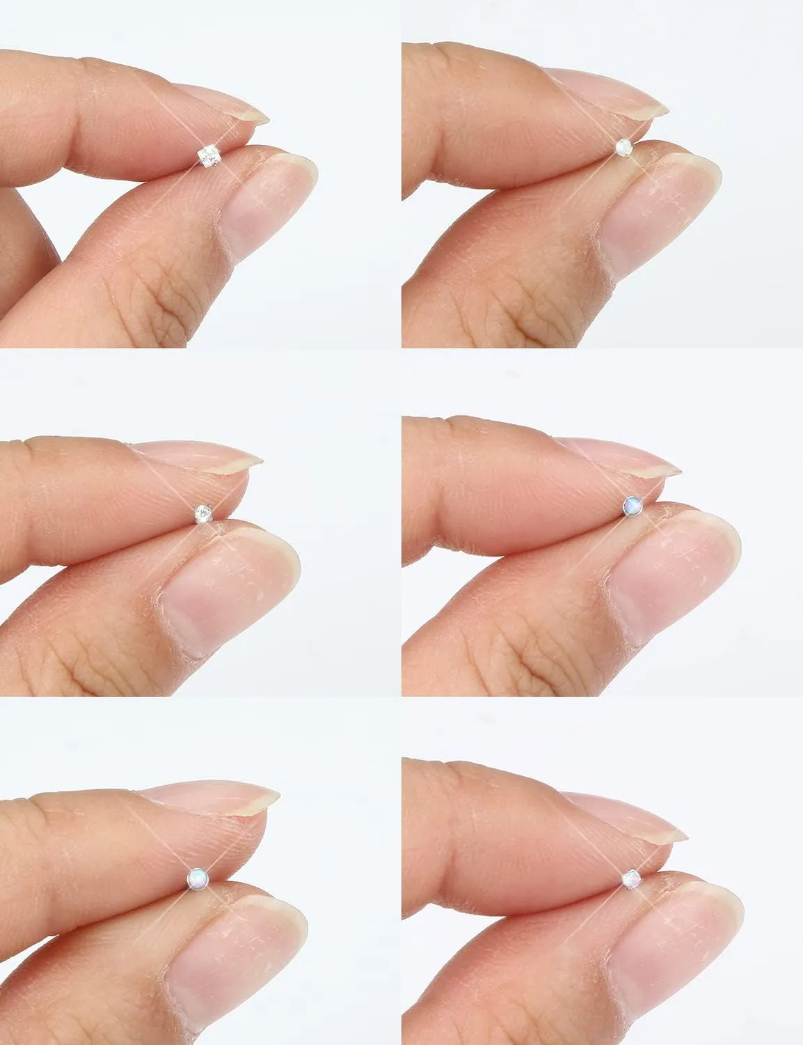 Opal Nose Rings Studs 20G 18G Surgical Steel Nose Stud Nose Piercing Jewelry Top CZ 1.5mm 2mm 2.5mm 3mm Straight L Screw Nose Ring Stud Heart Nostril Piercing Jewelry for Women Men