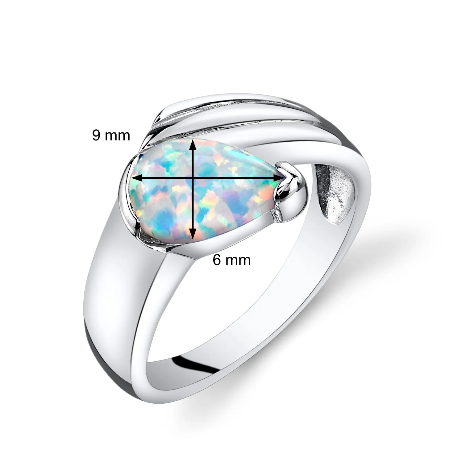 Opal Ring Sterling Silver Pear Shape 0.75 Carat Size 6