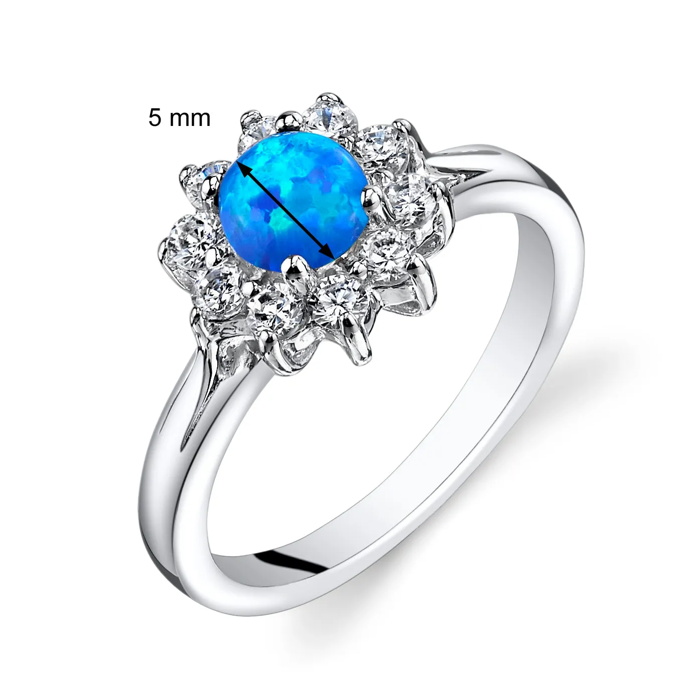 Opal Round Cut Sterling Silver Ring Size 5
