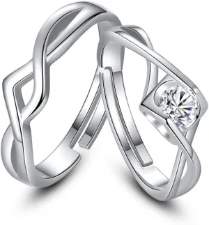 Open Love Zircon Ring for Men Women, Adjustable Classic Annular Couple Rings Set Screw Ring Silver Plated, Personalized Promise Wedding Engagement Band Ring Valentine's Day Gifts for Couples Women Men