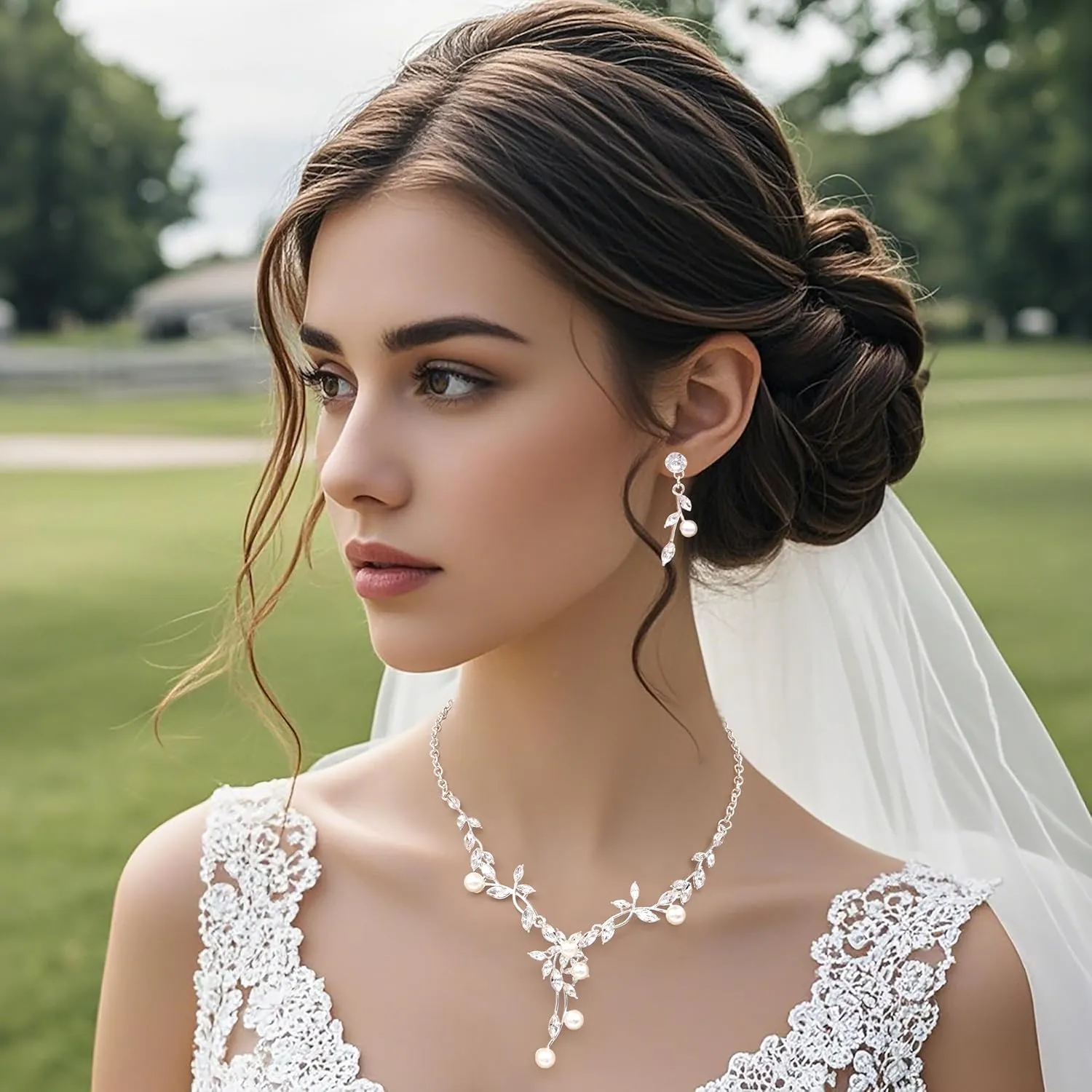 Oriamour Rhinestone Wedding Jewelry Sets for Bridal Women Crystal Necklace Bracelet Earrings Set Prom Jewelry Set for Brides