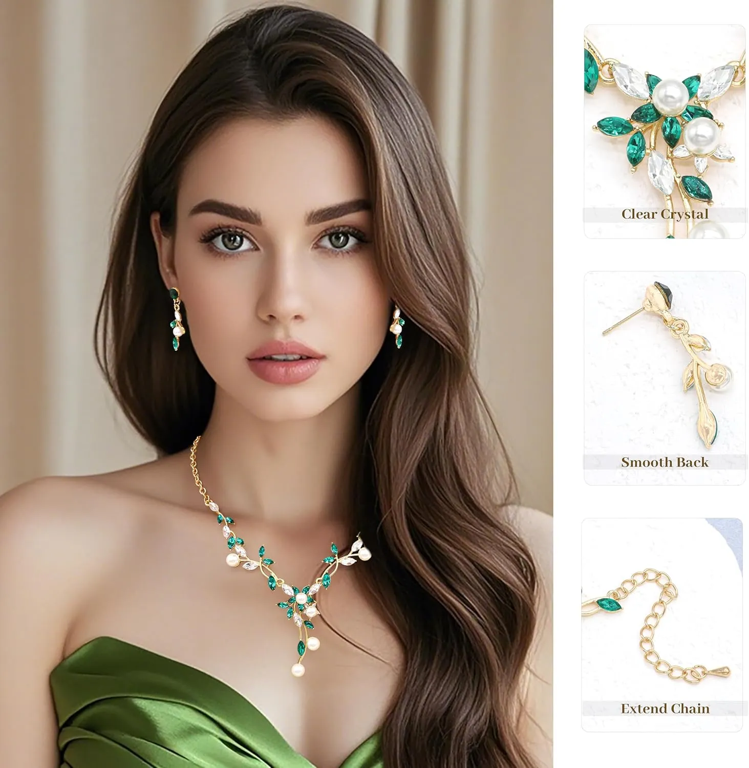 Oriamour Rhinestone Wedding Jewelry Sets for Bridal Women Crystal Necklace Bracelet Earrings Set Prom Jewelry Set for Brides