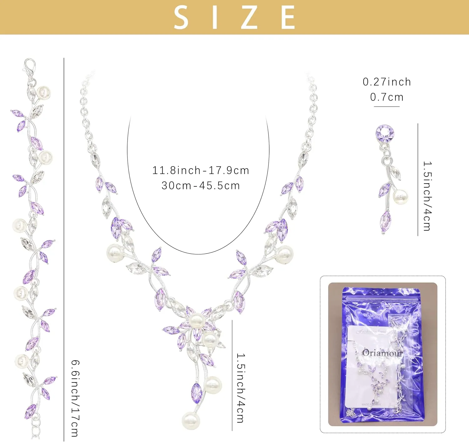 Oriamour Rhinestone Wedding Jewelry Sets for Bridal Women Crystal Necklace Bracelet Earrings Set Prom Jewelry Set for Brides
