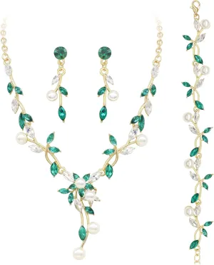 Oriamour Rhinestone Wedding Jewelry Sets for Bridal Women Crystal Necklace Bracelet Earrings Set Prom Jewelry Set for Brides