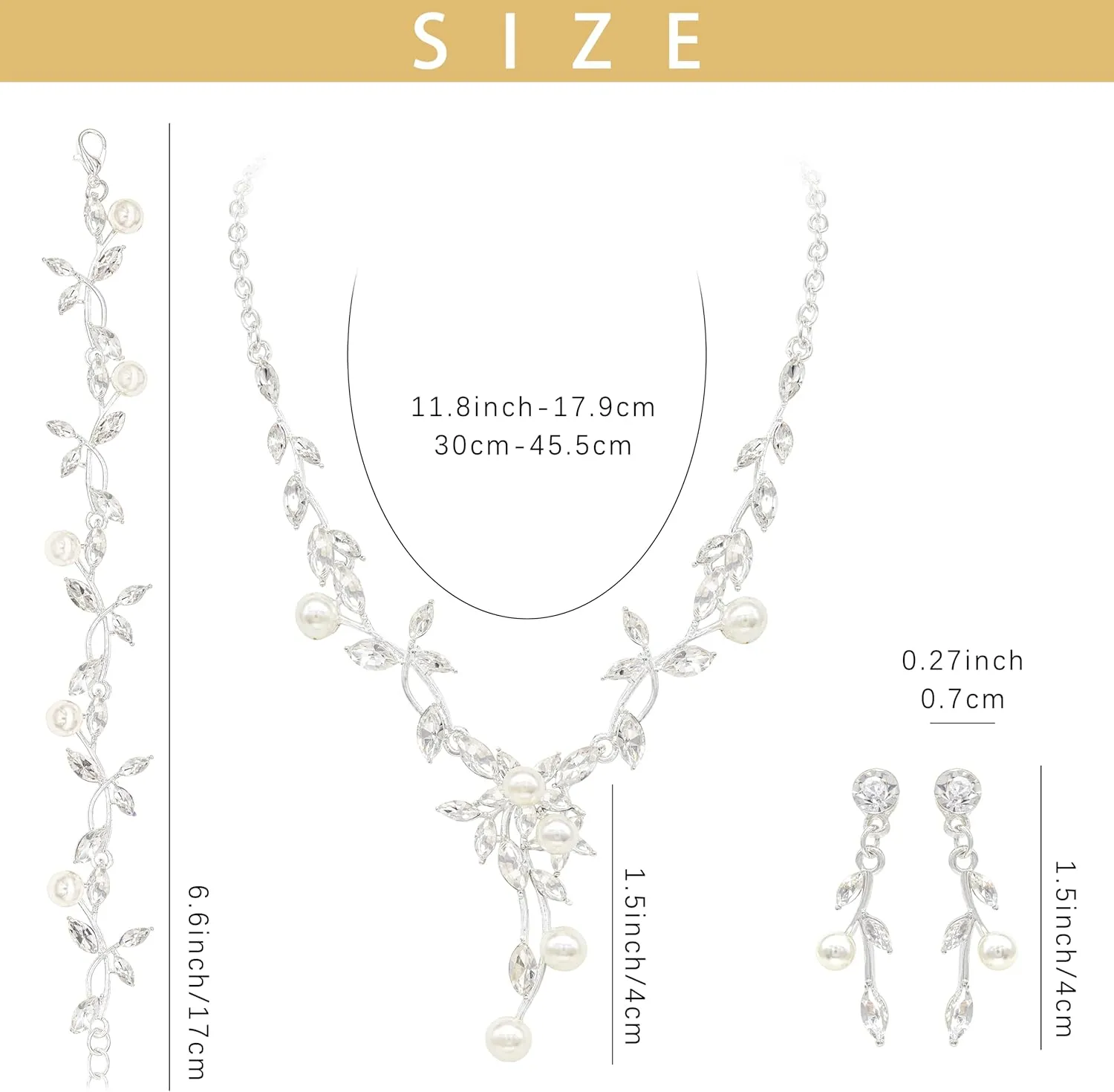 Oriamour Rhinestone Wedding Jewelry Sets for Bridal Women Crystal Necklace Bracelet Earrings Set Prom Jewelry Set for Brides