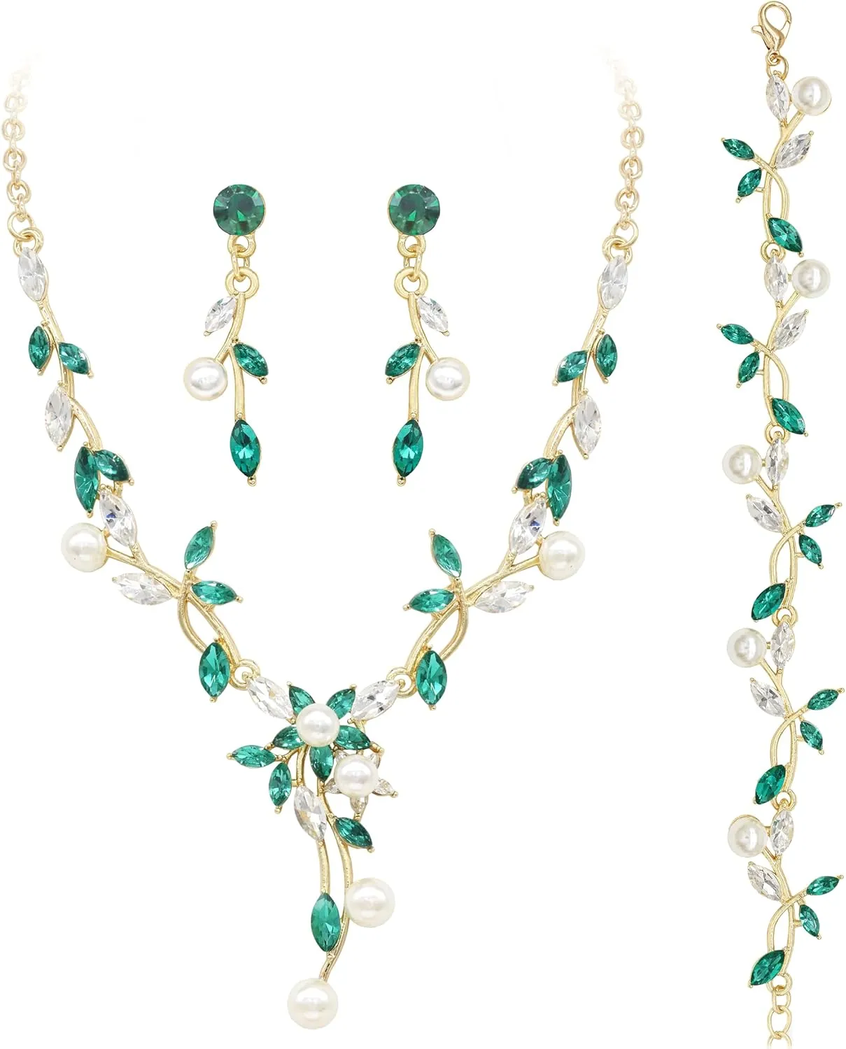 Oriamour Rhinestone Wedding Jewelry Sets for Bridal Women Crystal Necklace Bracelet Earrings Set Prom Jewelry Set for Brides
