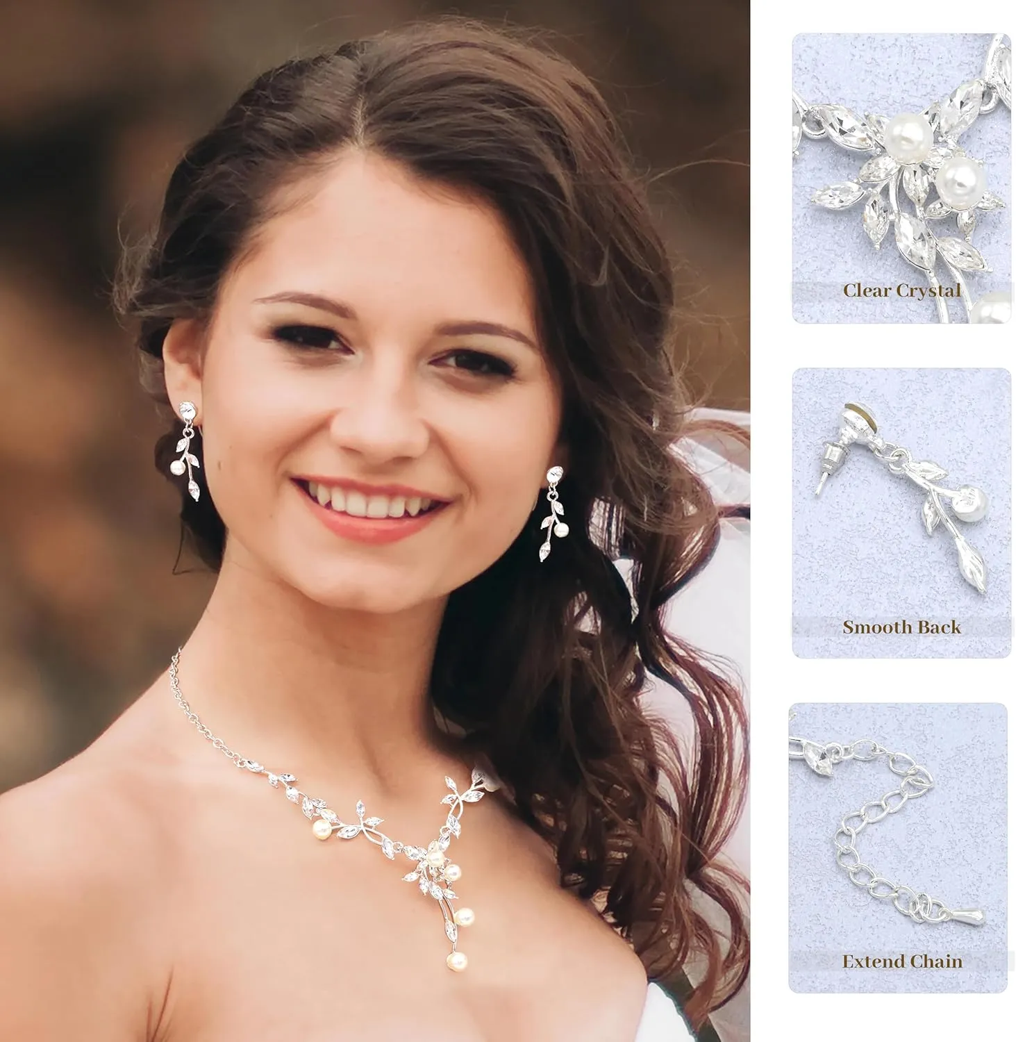 Oriamour Rhinestone Wedding Jewelry Sets for Bridal Women Crystal Necklace Bracelet Earrings Set Prom Jewelry Set for Brides