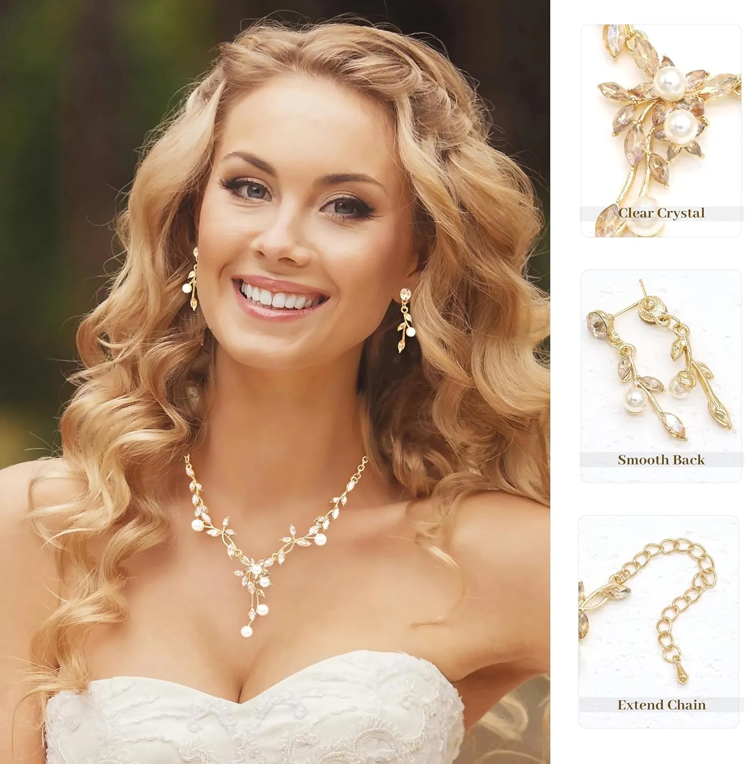 Oriamour Rhinestone Wedding Jewelry Sets for Bridal Women Crystal Necklace Bracelet Earrings Set Prom Jewelry Set for Brides