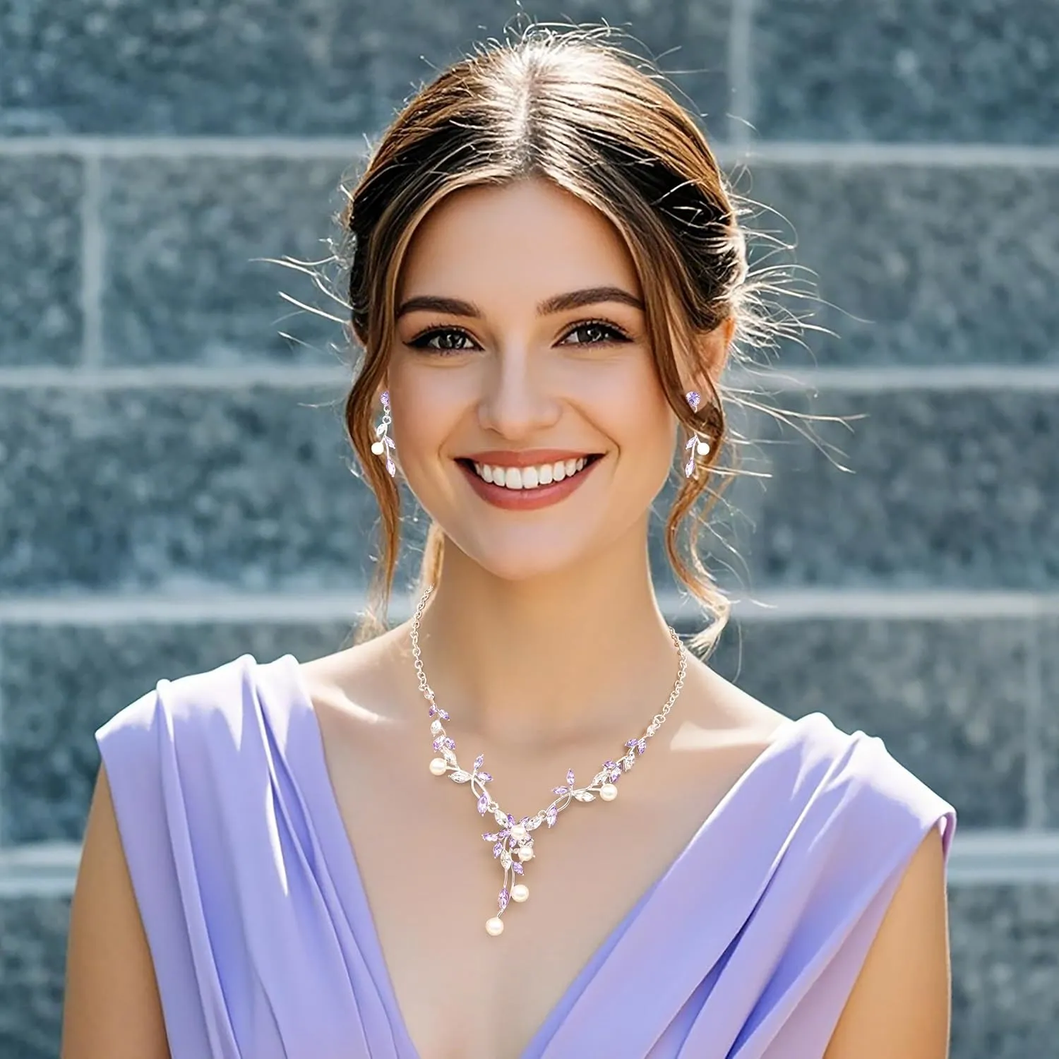 Oriamour Rhinestone Wedding Jewelry Sets for Bridal Women Crystal Necklace Bracelet Earrings Set Prom Jewelry Set for Brides
