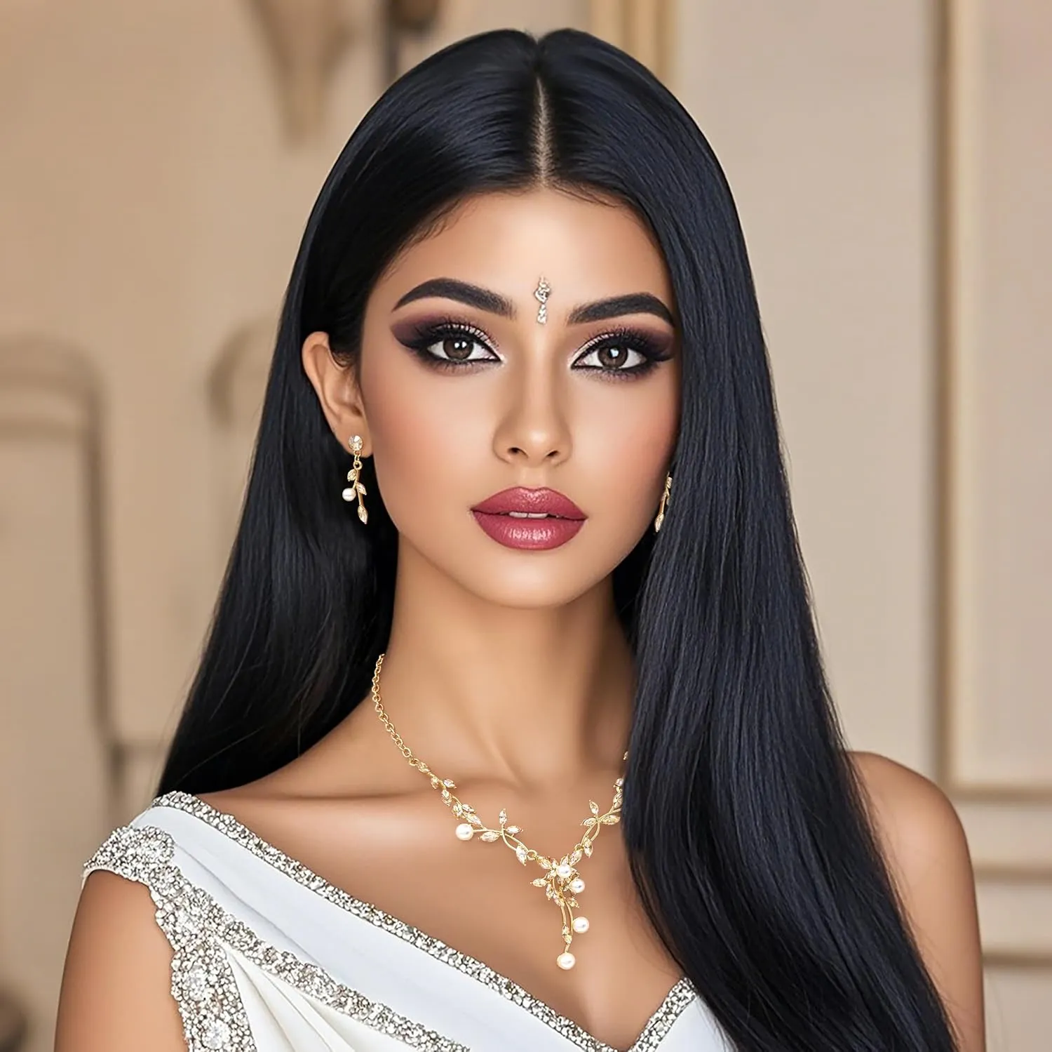 Oriamour Rhinestone Wedding Jewelry Sets for Bridal Women Crystal Necklace Bracelet Earrings Set Prom Jewelry Set for Brides