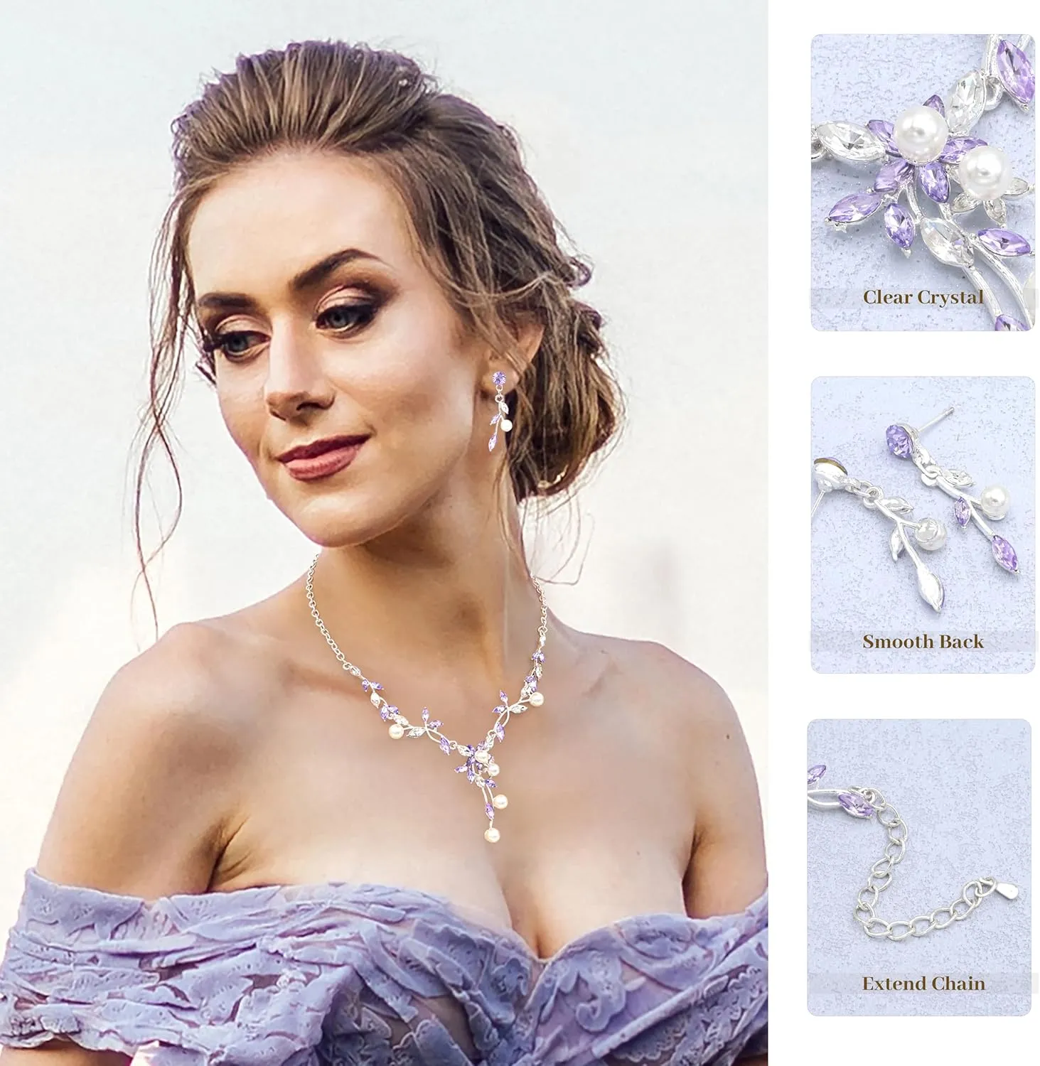 Oriamour Rhinestone Wedding Jewelry Sets for Bridal Women Crystal Necklace Bracelet Earrings Set Prom Jewelry Set for Brides