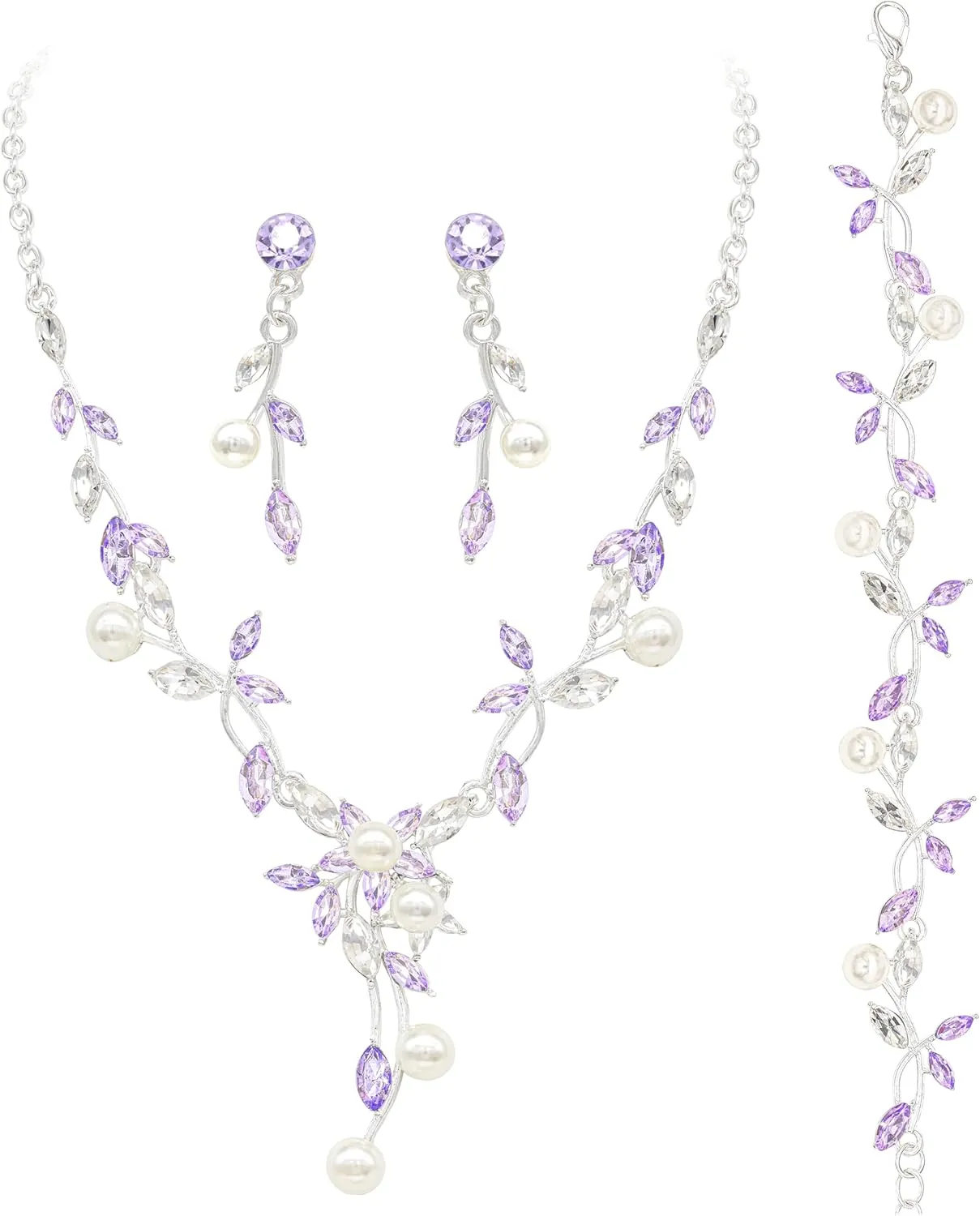 Oriamour Rhinestone Wedding Jewelry Sets for Bridal Women Crystal Necklace Bracelet Earrings Set Prom Jewelry Set for Brides