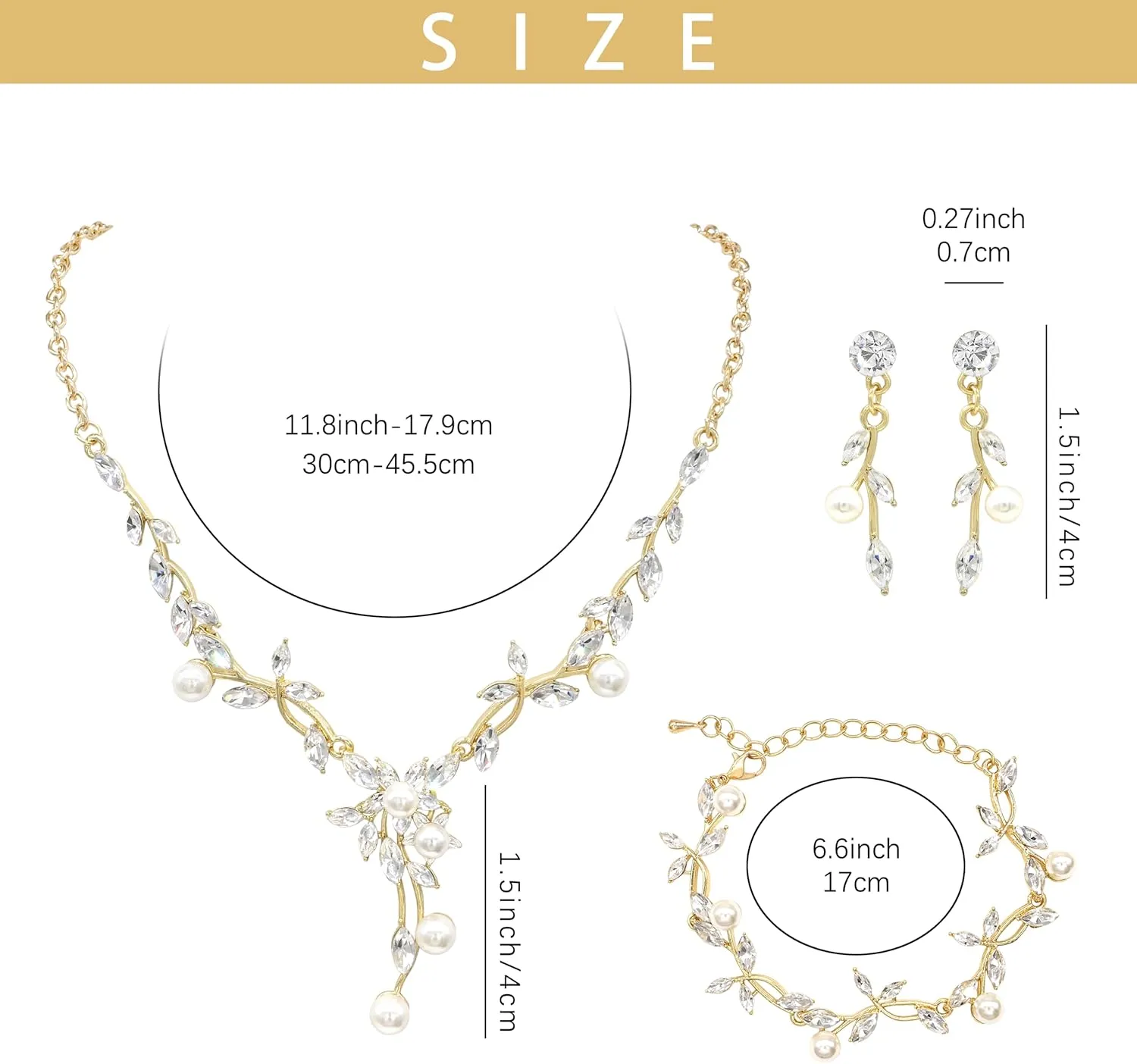 Oriamour Rhinestone Wedding Jewelry Sets for Bridal Women Crystal Necklace Bracelet Earrings Set Prom Jewelry Set for Brides