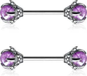 OUFER 14G Dragon Claw Nipple Rings With Natural Stone - 316L Stainless Steel Piercing Jewelry for Women