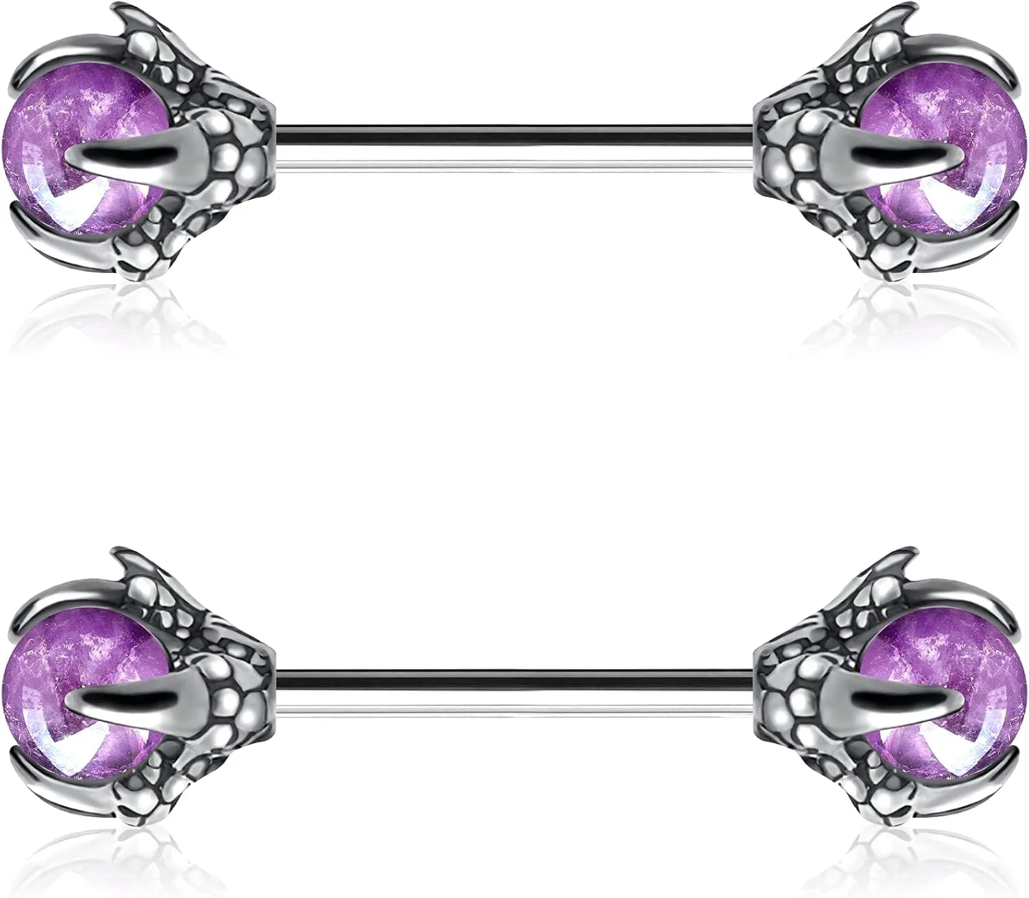 OUFER 14G Dragon Claw Nipple Rings With Natural Stone - 316L Stainless Steel Piercing Jewelry for Women