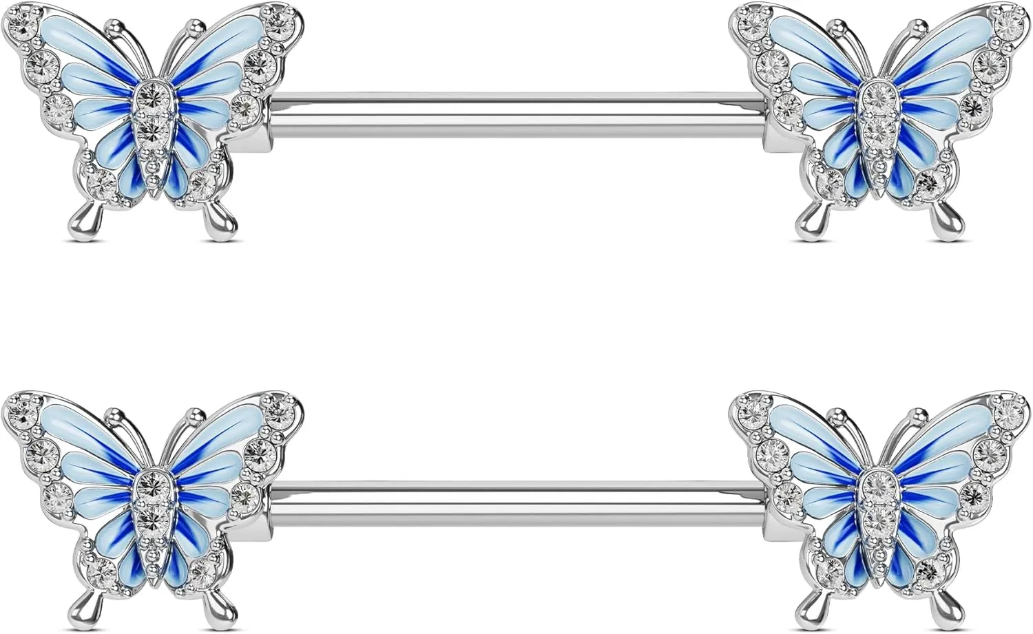 OUFER 2PCS 14G Nipple Rings, Blue Butterfly Nipple Piercing Jewelry, 316l Surgical Steel Nipple Barbells,Nipple Rings For Women