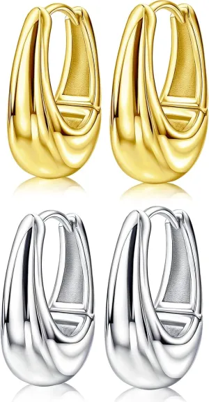 Oval Hoop Earrings Set for Women Trendy - Sterling Silver Gold Loop Earrings for Ladies Hypoallergenic Lightweight Earrings for Sensitive Ears Fashion Minimalist Hoop Earrings Gifts for Christmas