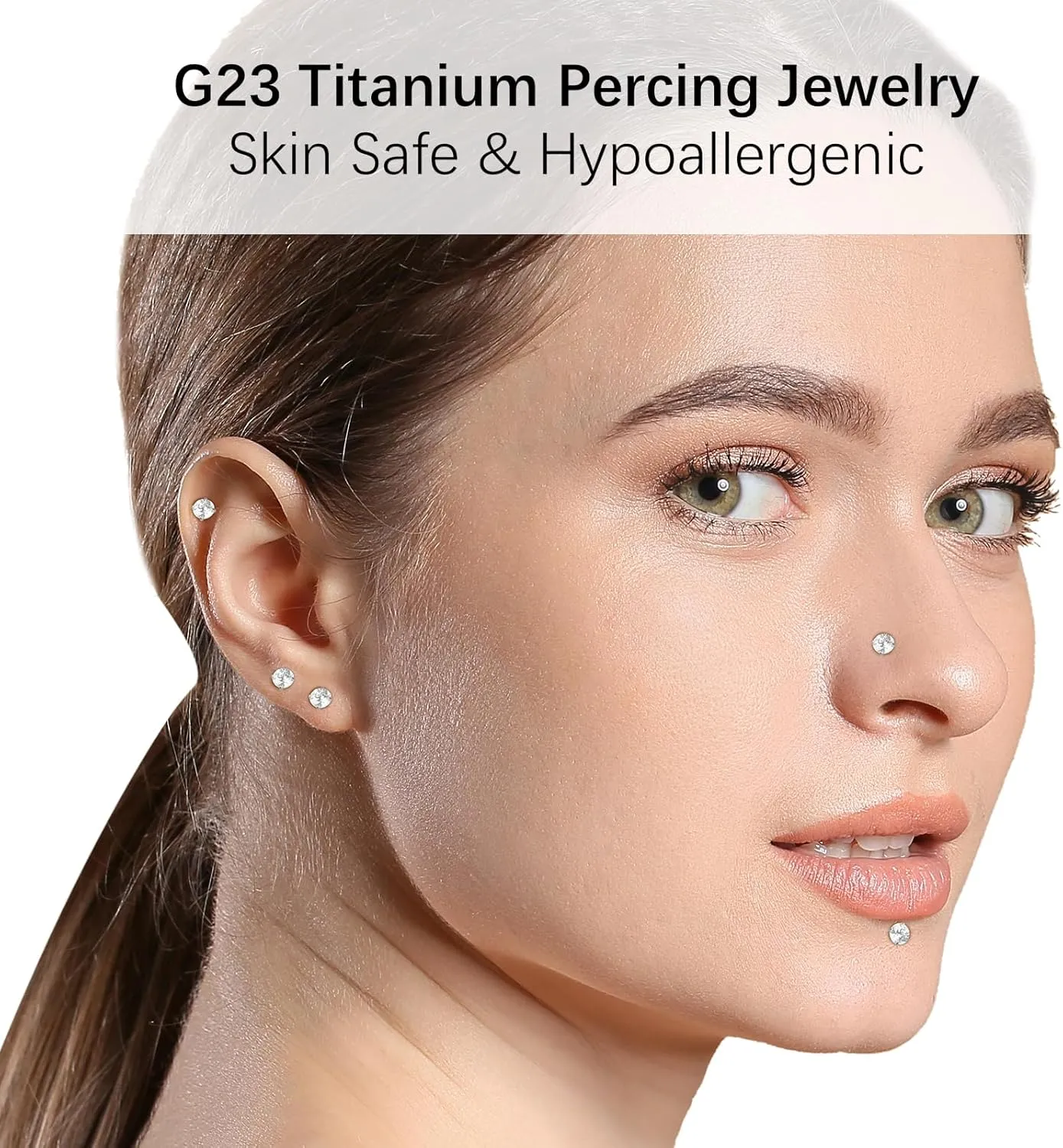 Oveta Titanium Flat Back Studs Earrings for Tragus Cartilage Piercing Jewelry Internally Threaded Nose Rings Studs 18G 16G, Silver/Gold, 2PCS