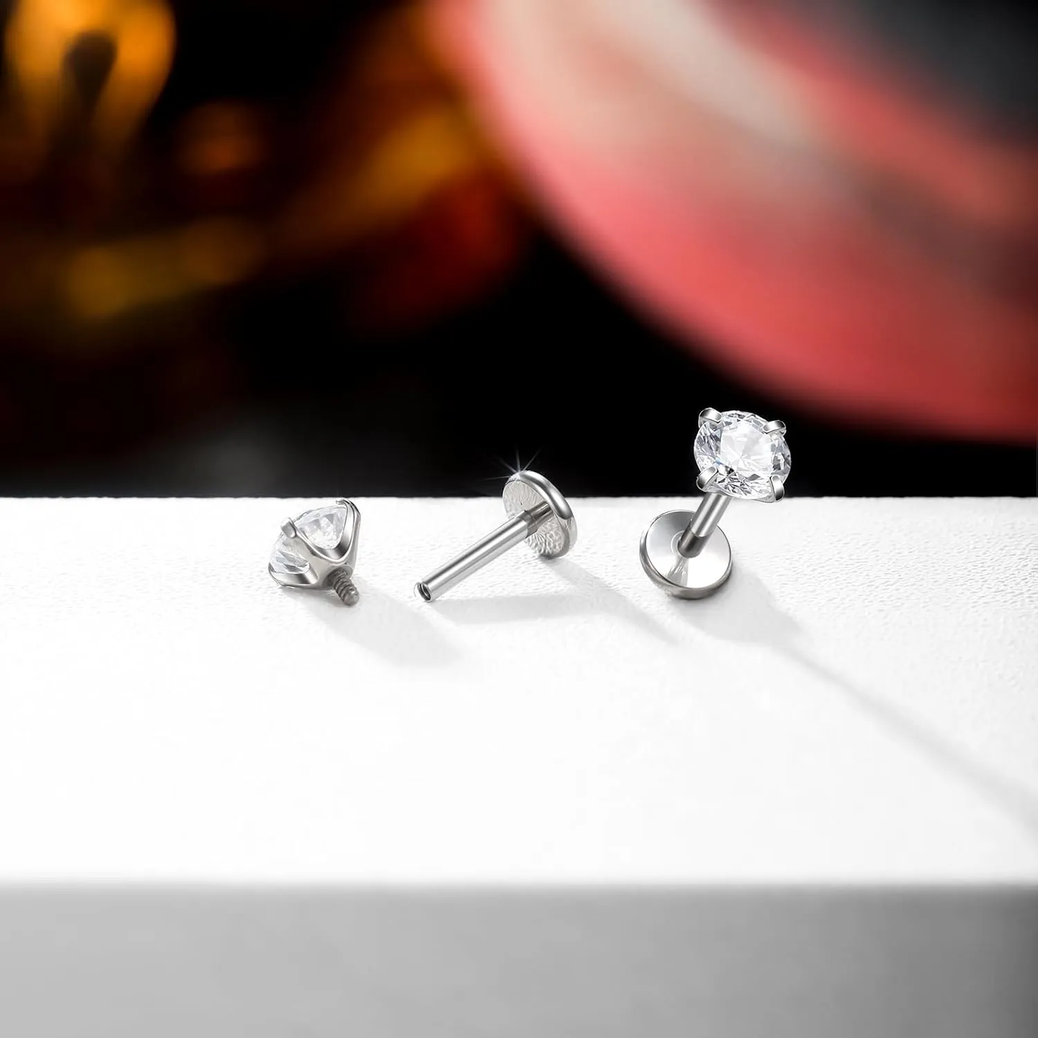 Oveta Titanium Flat Back Studs Earrings for Tragus Cartilage Piercing Jewelry Internally Threaded Nose Rings Studs 18G 16G, Silver/Gold, 2PCS