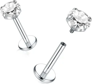 Oveta Titanium Flat Back Studs Earrings for Tragus Cartilage Piercing Jewelry Internally Threaded Nose Rings Studs 18G 16G, Silver/Gold, 2PCS