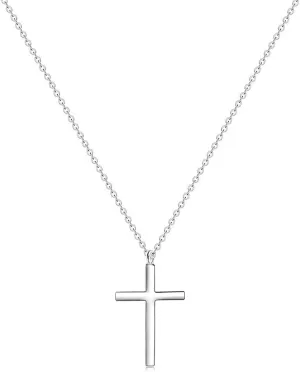 Ovian Cross Pendant Necklace for Men 18K Gold Plated Stainless Steel Cross Necklace Simple Solid Cross Necklace Christians Jewelry for Women