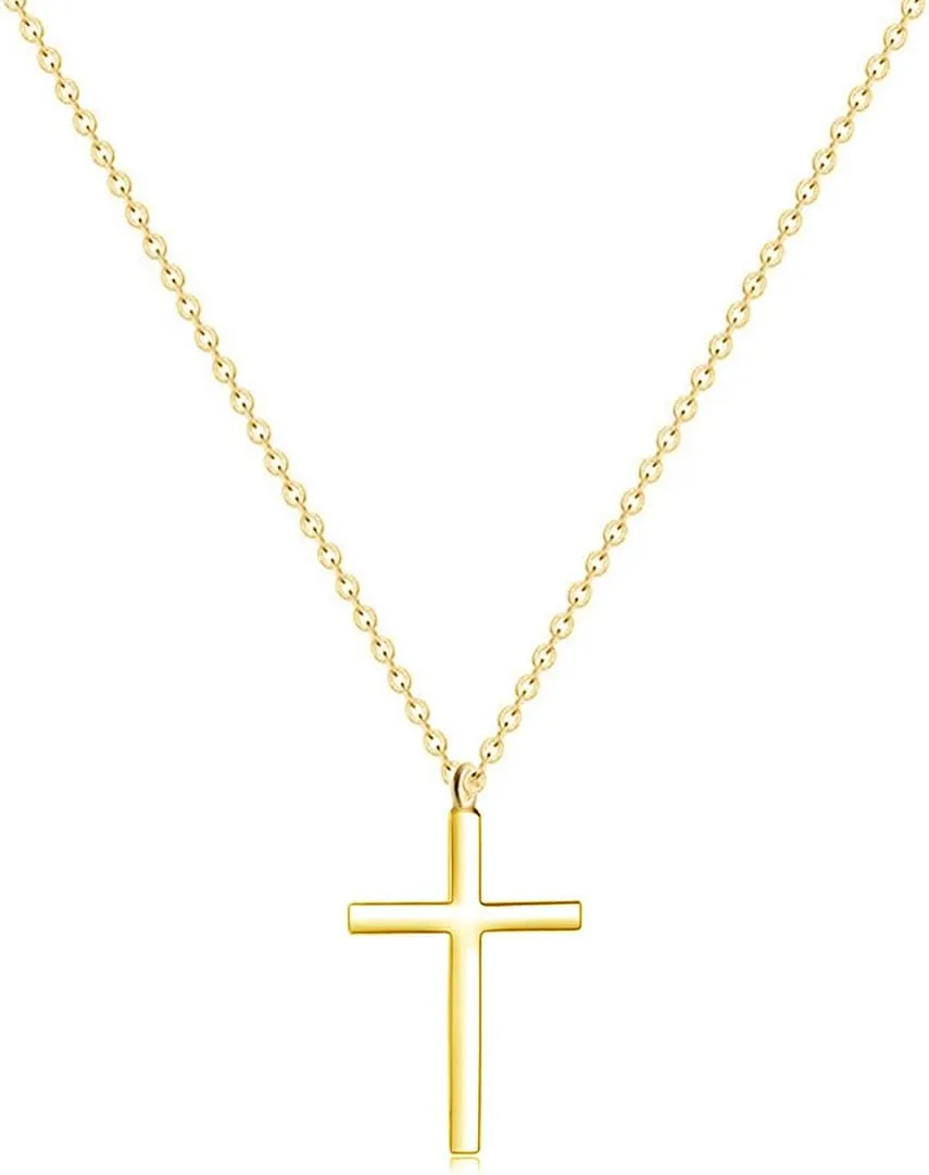 Ovian Cross Pendant Necklace for Men 18K Gold Plated Stainless Steel Cross Necklace Simple Solid Cross Necklace Christians Jewelry for Women
