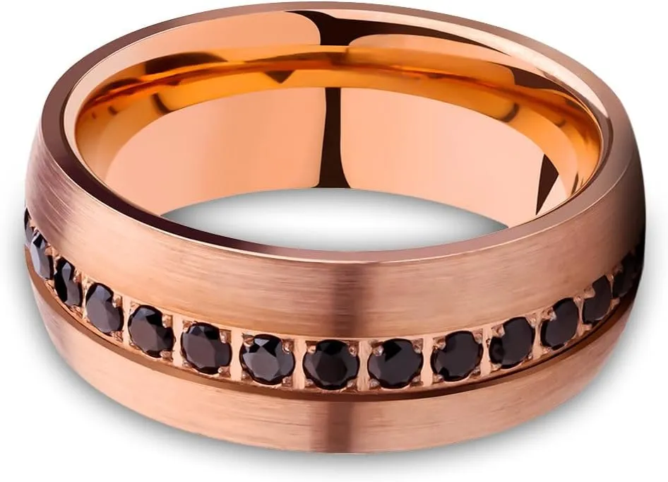 OVIEDO JEWELRY Rose Gold Tungsten Wedding Ring,Dome 8MM Anniverasary Engagement Ring,Comfort Fit,Unique Style Man's Woman's Band