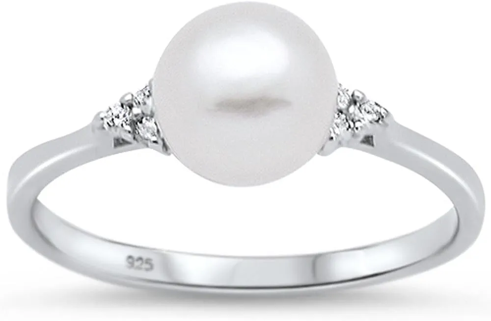 Oxford Diamond Co Sterling Silver Fresh Water Pearl & Cubic Zirconia Ring Sizes 4-10 Colors Available!