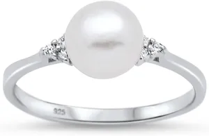 Oxford Diamond Co Sterling Silver Fresh Water Pearl & Cubic Zirconia Ring Sizes 4-10 Colors Available!