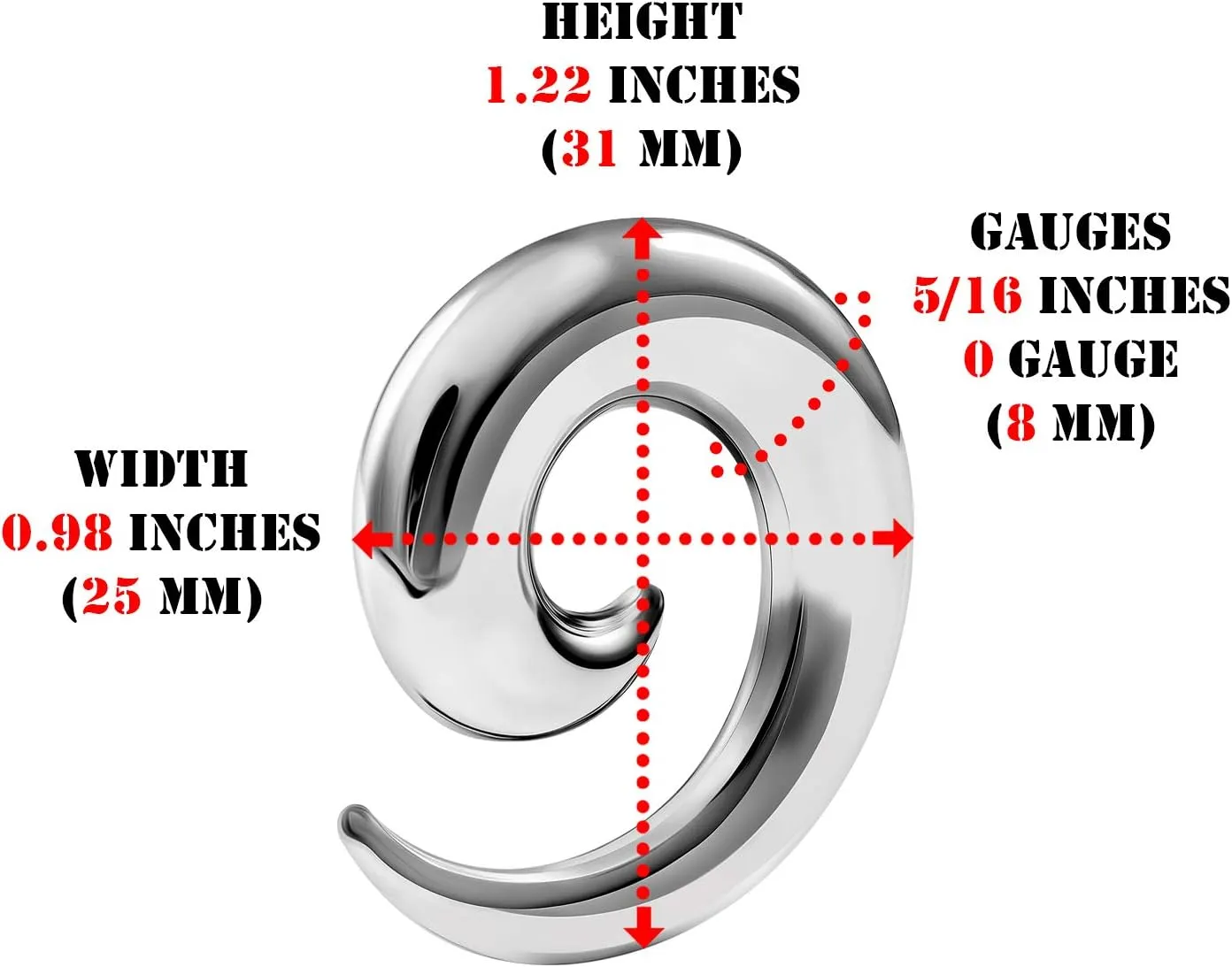 Pair of 316L Surgical Steel Taper Spiral Expander Hollow Piercing Jewelry Stretcher Ear Plugs Stretching Earring