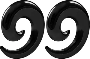 Pair of PVD Steel Black Anodized Taper Spiral Hollow Piercing Jewelry Ear Plugs Stretching Expander Earring