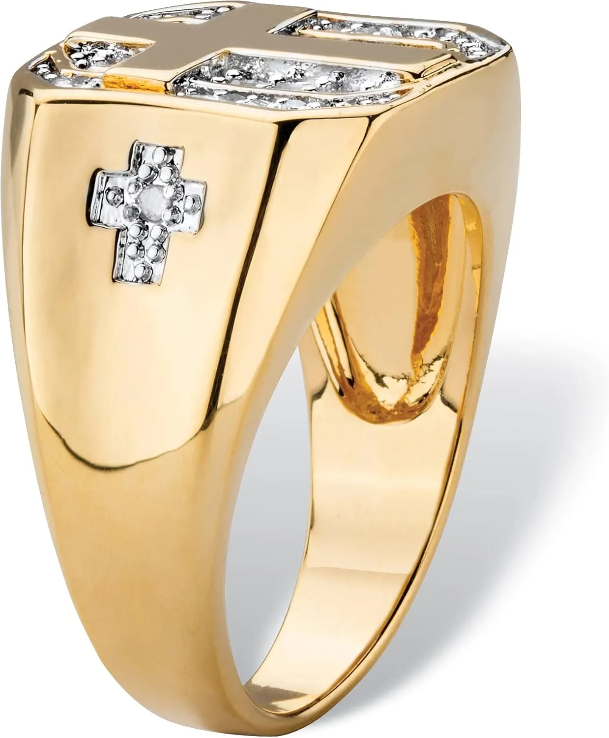 PalmBeach Men's Yellow Gold-plated Round Genuine Diamond Cross Ring (1/5 cttw, I Color, I3 Clarity) Sizes 8-16
