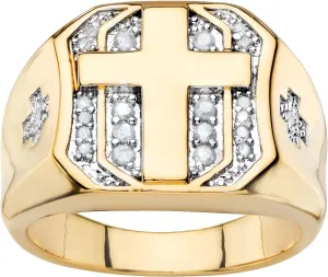 PalmBeach Men's Yellow Gold-plated Round Genuine Diamond Cross Ring (1/5 cttw, I Color, I3 Clarity) Sizes 8-16