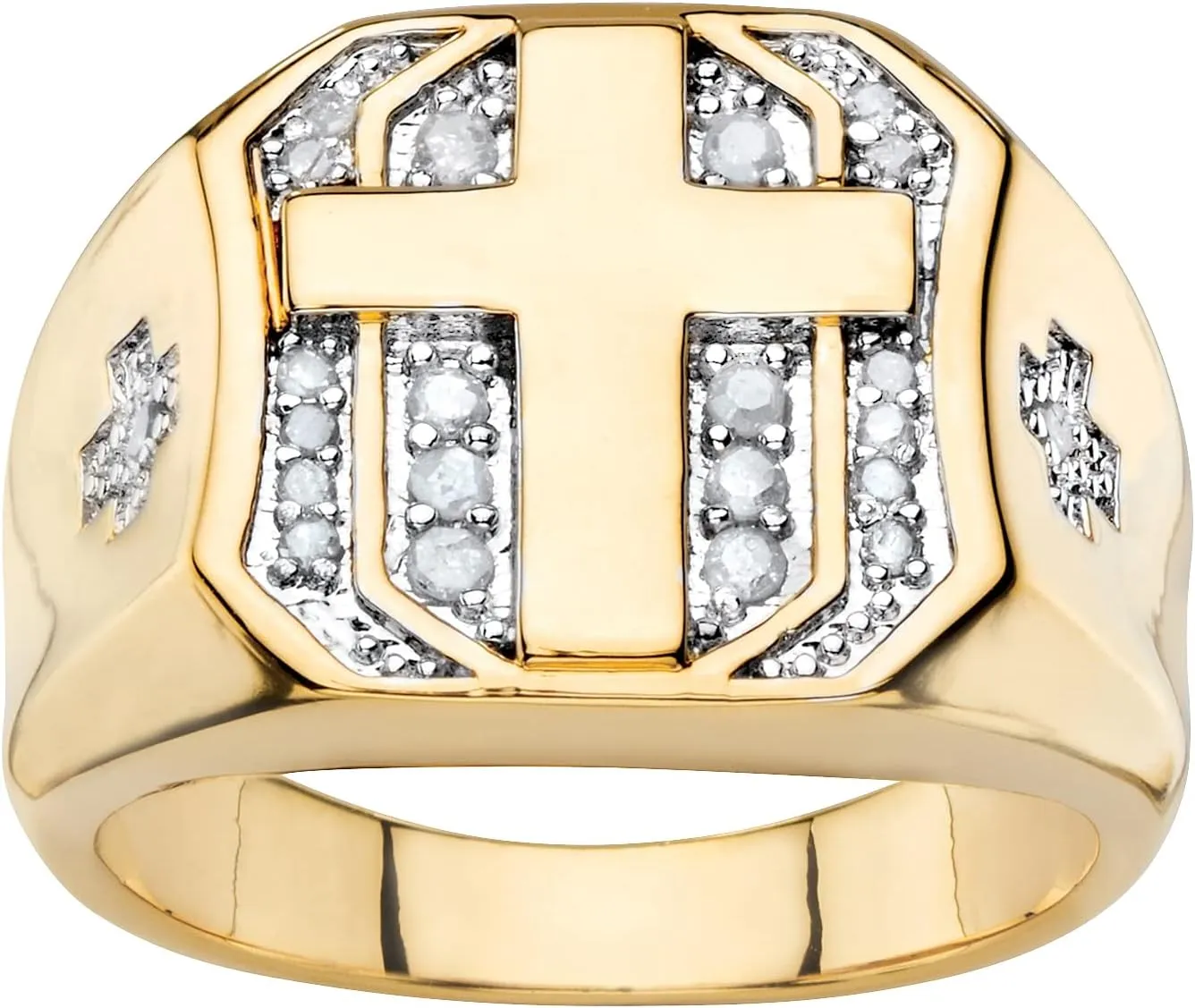 PalmBeach Men's Yellow Gold-plated Round Genuine Diamond Cross Ring (1/5 cttw, I Color, I3 Clarity) Sizes 8-16
