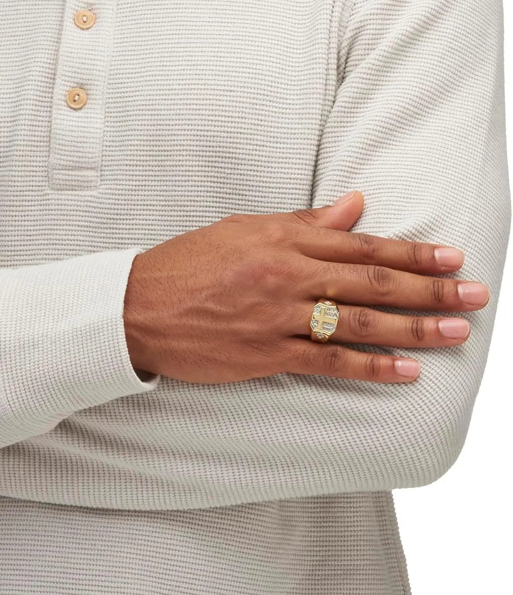 PalmBeach Men's Yellow Gold-plated Round Genuine Diamond Cross Ring (1/5 cttw, I Color, I3 Clarity) Sizes 8-16
