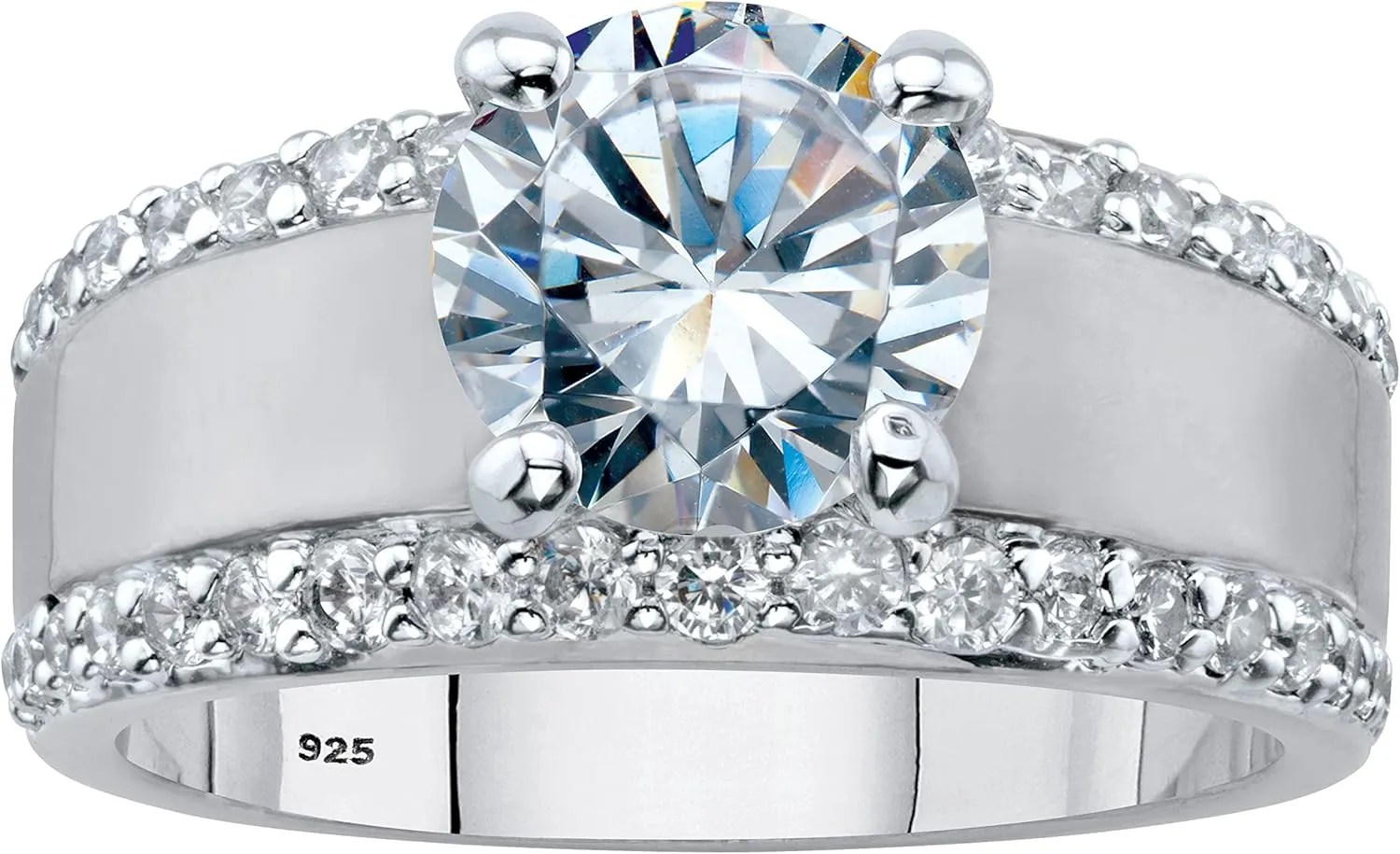 PalmBeach Platinum-plated Sterling Silver Round Cubic Zirconia Brushed Band Engagement Ring Sizes 6-10