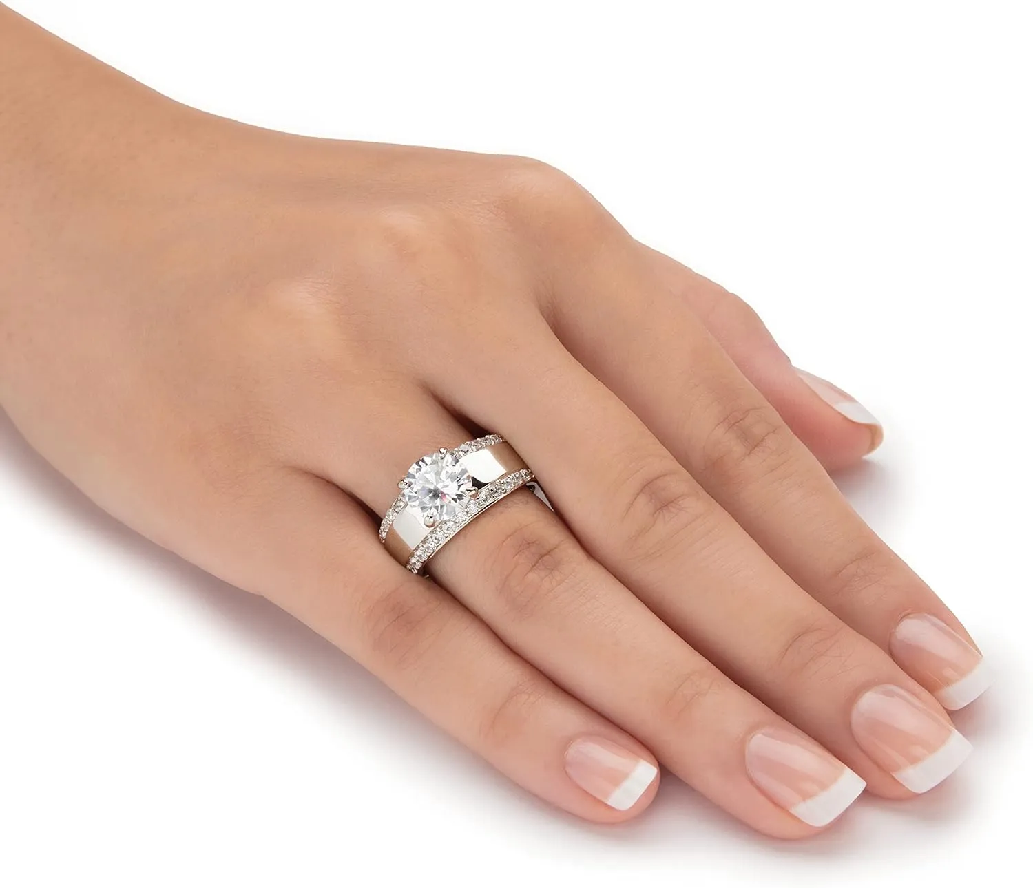 PalmBeach Platinum-plated Sterling Silver Round Cubic Zirconia Brushed Band Engagement Ring Sizes 6-10