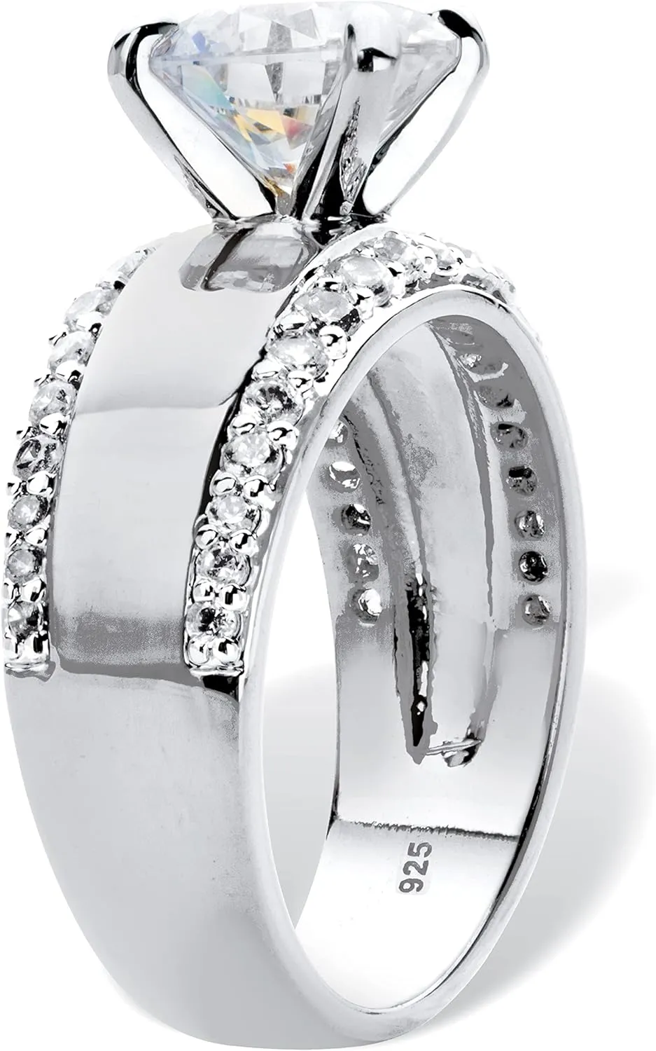 PalmBeach Platinum-plated Sterling Silver Round Cubic Zirconia Brushed Band Engagement Ring Sizes 6-10