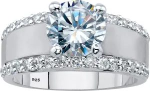 PalmBeach Platinum-plated Sterling Silver Round Cubic Zirconia Brushed Band Engagement Ring Sizes 6-10