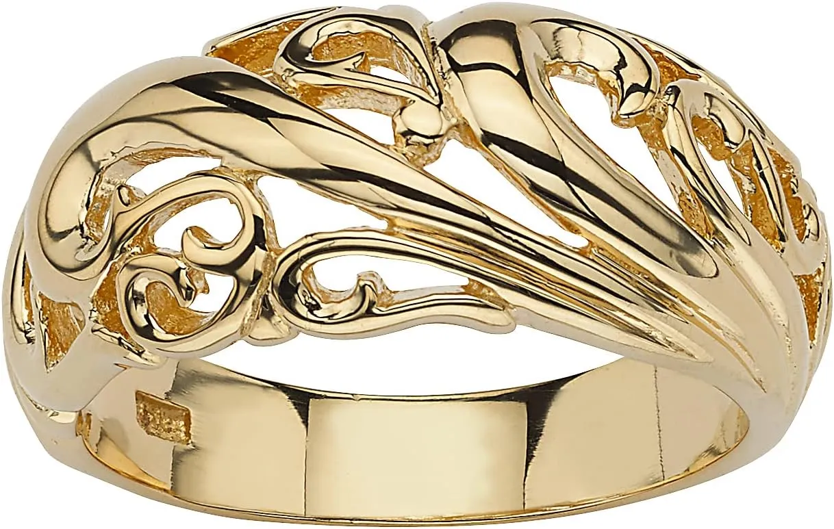 PalmBeach Yellow Gold-plated Sterling Silver Swirling Cutout Dome Ring Sizes 5-12