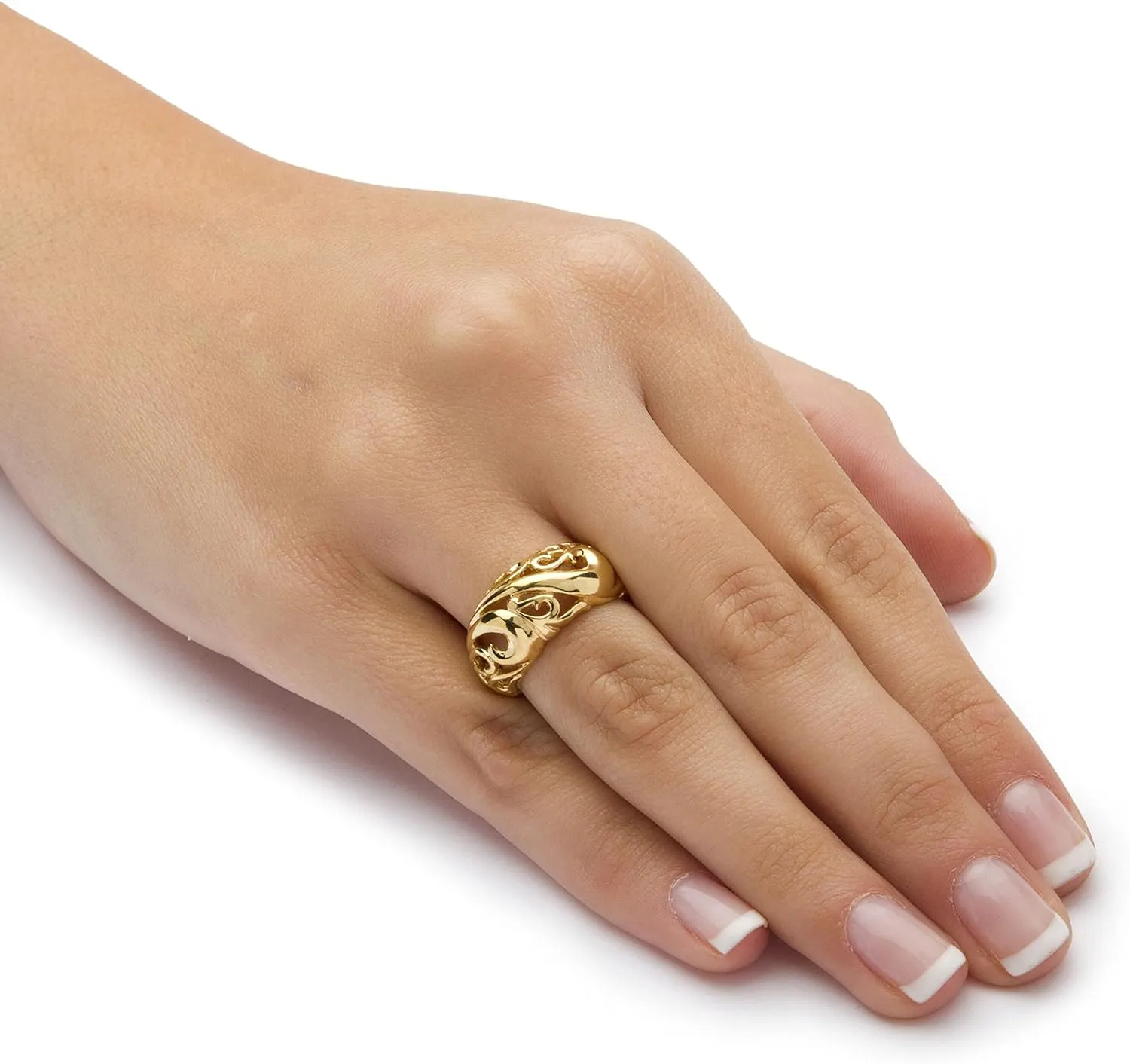 PalmBeach Yellow Gold-plated Sterling Silver Swirling Cutout Dome Ring Sizes 5-12