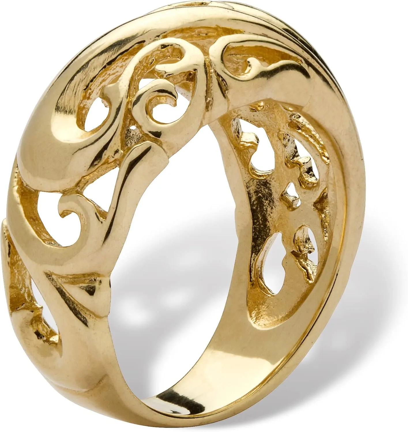 PalmBeach Yellow Gold-plated Sterling Silver Swirling Cutout Dome Ring Sizes 5-12