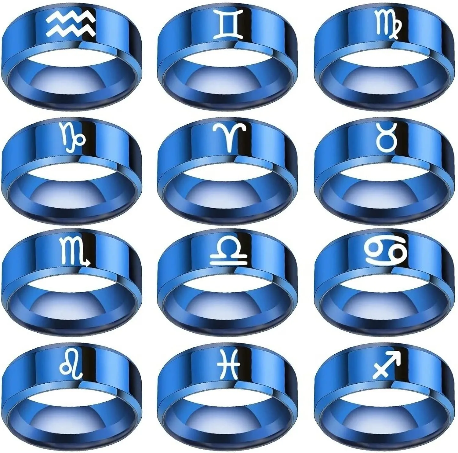 PAMTIER Men's Stainless Steel 12 Zodiac Signs Ring Wedding Band Horoscope Constellation Simple