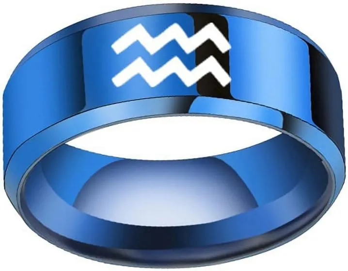PAMTIER Men's Stainless Steel 12 Zodiac Signs Ring Wedding Band Horoscope Constellation Simple
