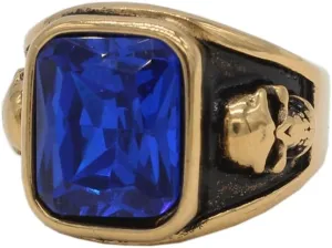 PAMTIER Unisex Stainless Steel Personality Vintage Punk Skull Head with Square Cut Gemstone Biker Ring