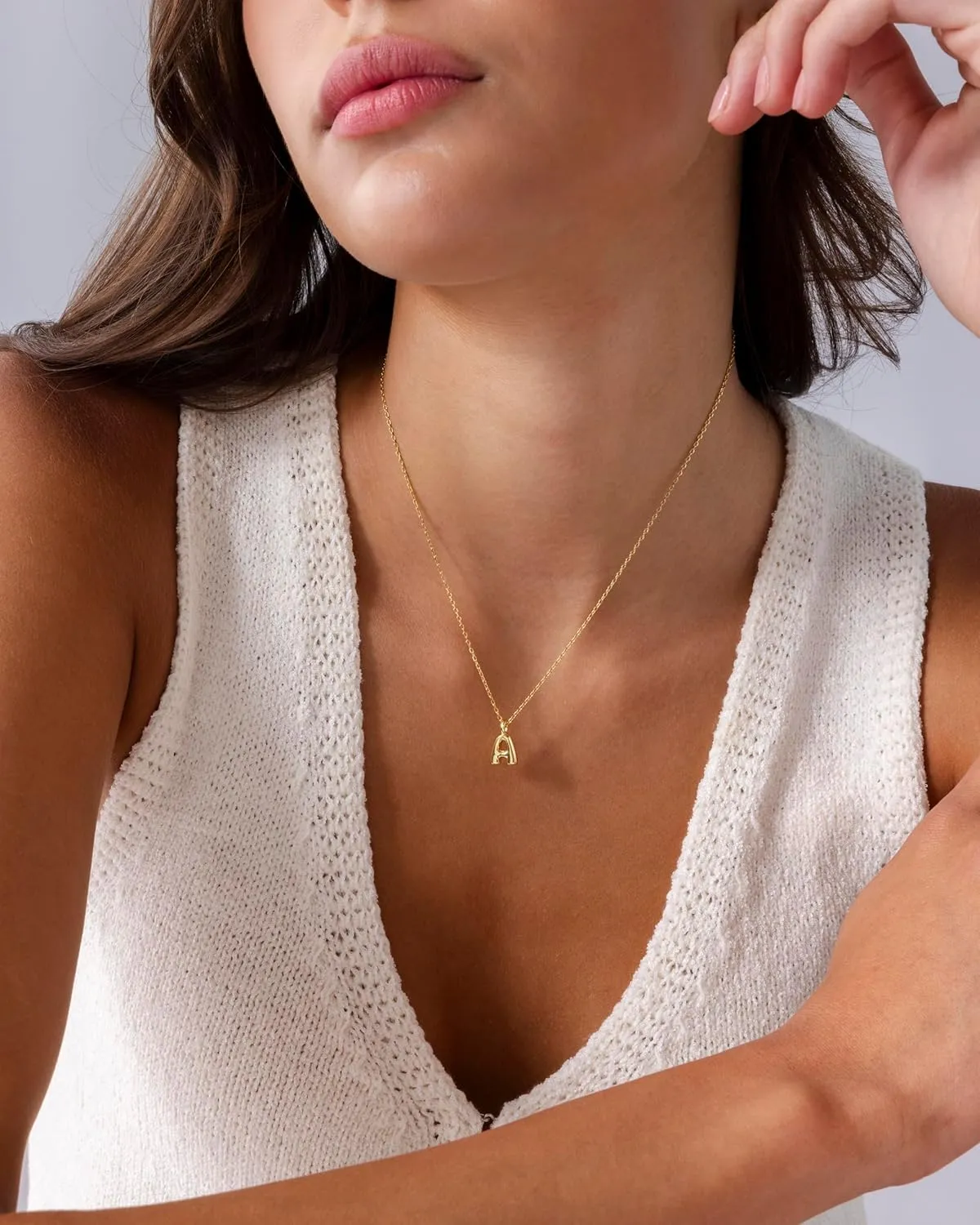 PAVOI 14K Gold Plated Dainty Chunky Bubble Initial Letter Pendant Necklace for Women | Alphabet Letter Necklace